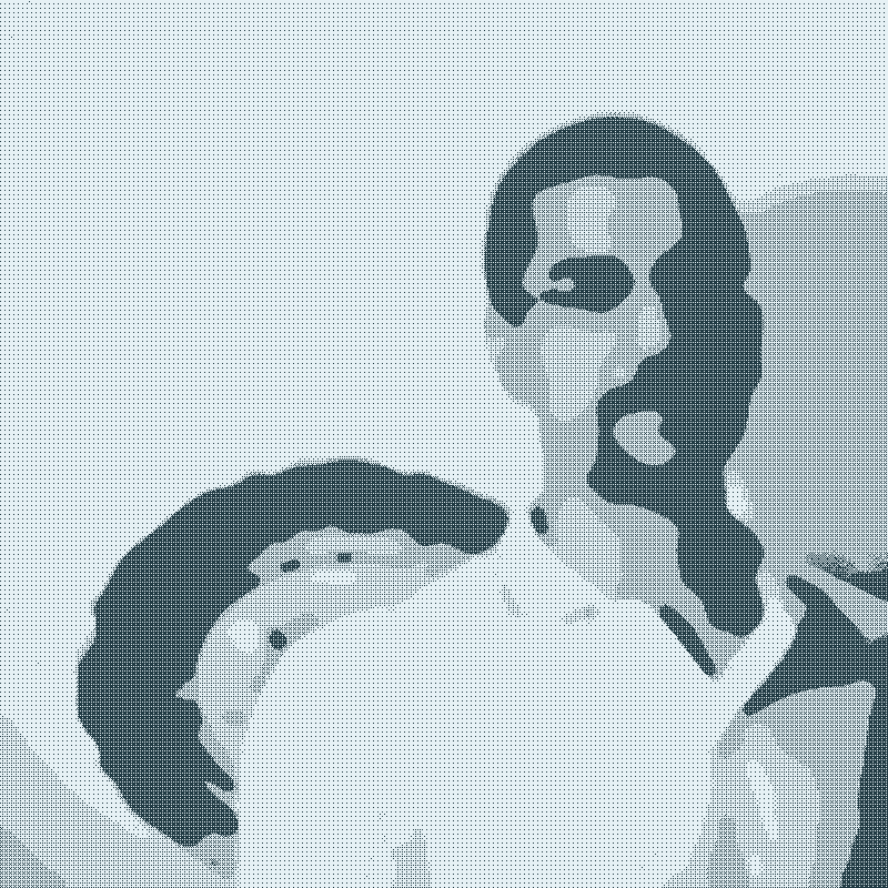 Diterovana slika autora ispred goblena